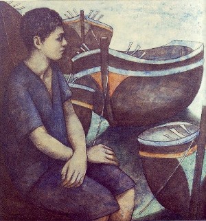 a boy and boats